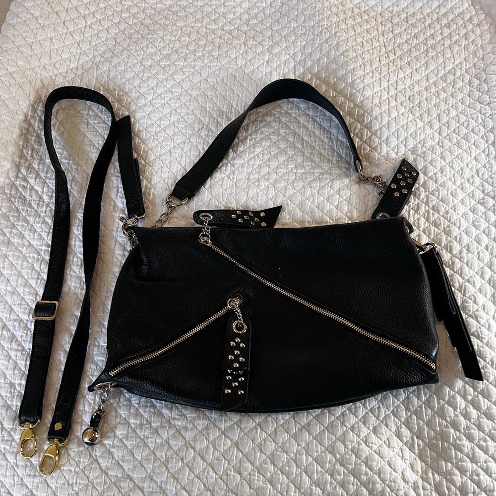 Medea black leather studded shoulder bag